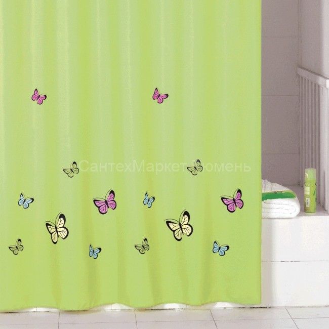 Штора для ванной комнаты, 200*200 см, SCID032P, green butterfly, IDDIS