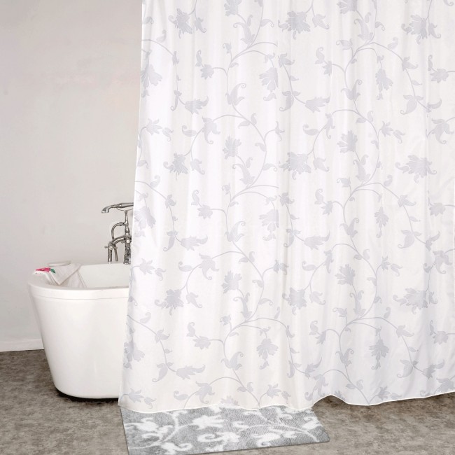 Штора для ванной Iddis "Elegant Silver", цвет: белый, серый, 200 x 200 см